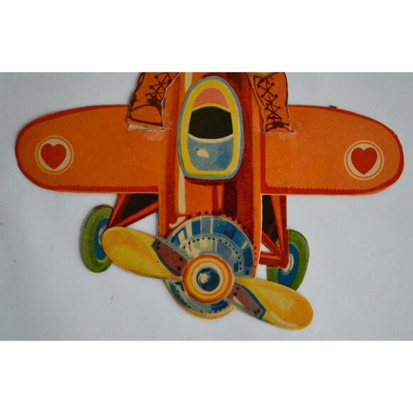 Vintage 1920s 1930s Mechanical Articulating Valentine Card Airplane Pilot - Picture 5 of 10